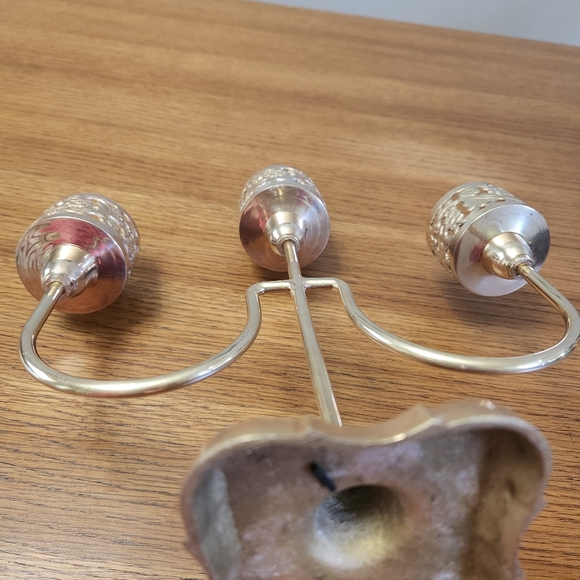 Vintage MCM Brass Floral 3 Arm Candle Holder Candelabra - Picture 11 of 11